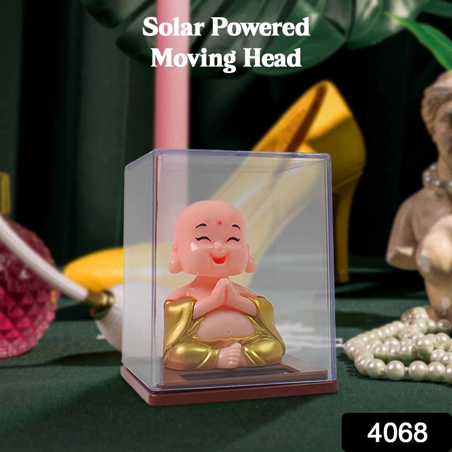 Solar Power Moving Head Buddha Statue Car Ornament (1 Pc Mix Color)