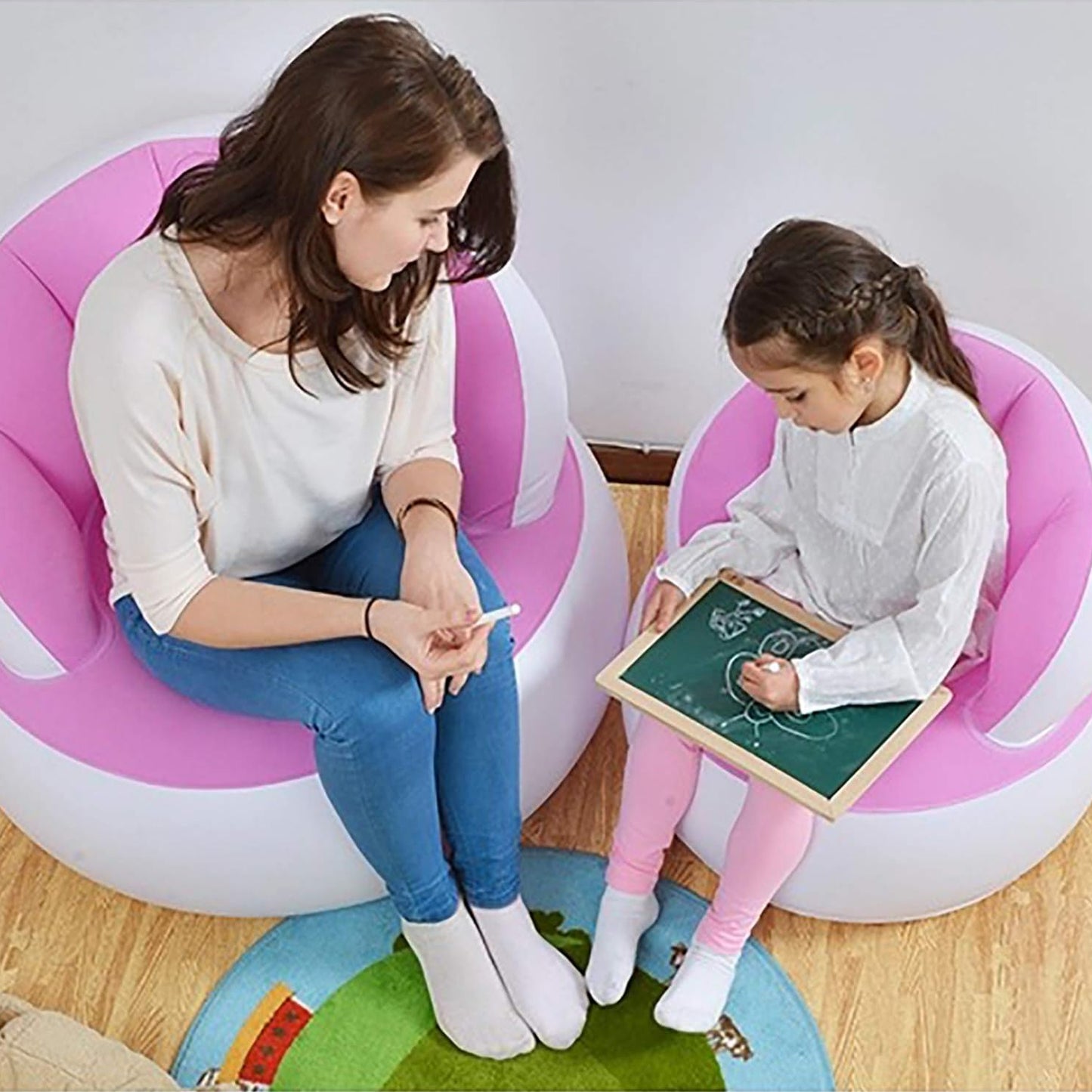 Kids Inflatable Sofa Chair With Backrest  Foot Air Pump With Hose (1 Set  85x74 Cm Approx)